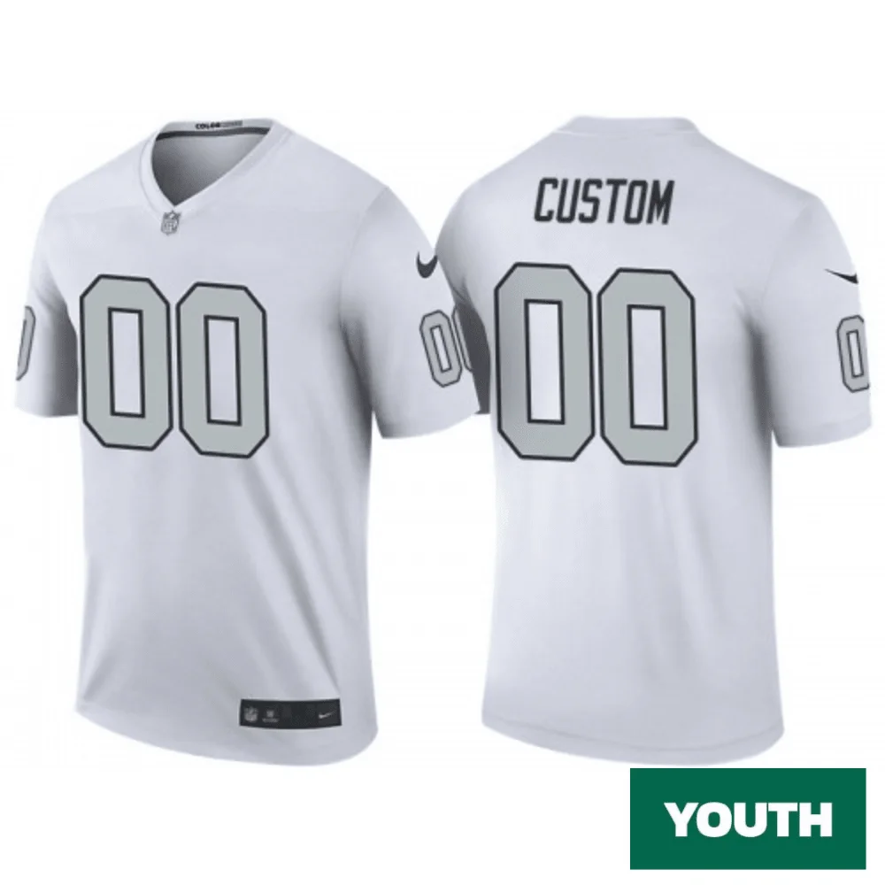 Youth's Las Vegas Raiders White Color Rush Legend Customized Jersey -