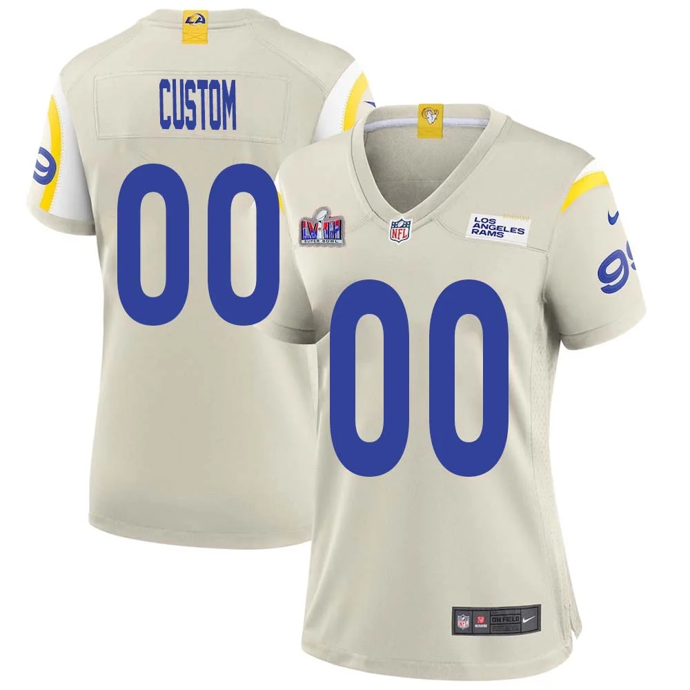 Custom Los Angeles Rams Super Bowl LVIII Game Road Jersey - Light Bone for Womans -