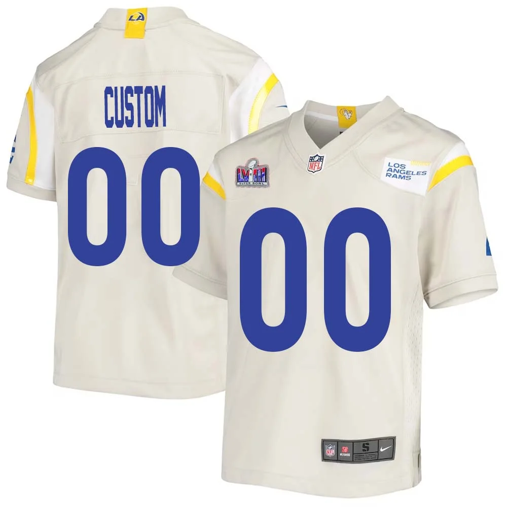 Custom Los Angeles Rams Super Bowl LVIII Game Road Jersey - Light Bone for Youth -