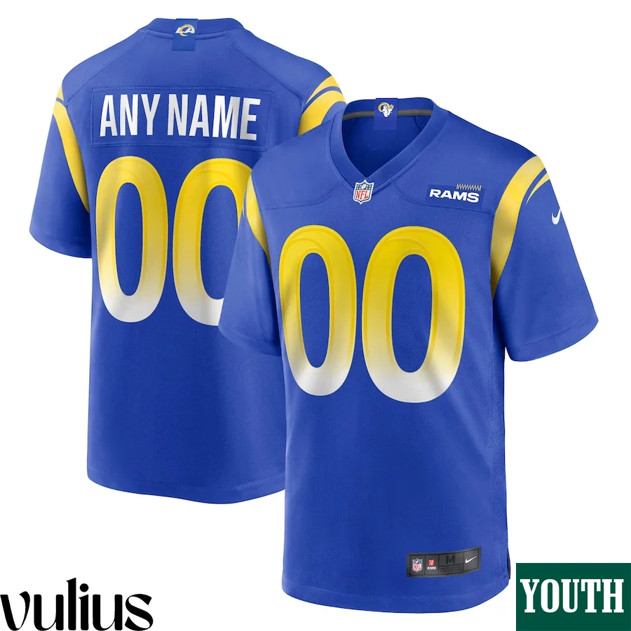 Custom Rams Jersey, Royal Youth's, Home Game Custom Jersey -