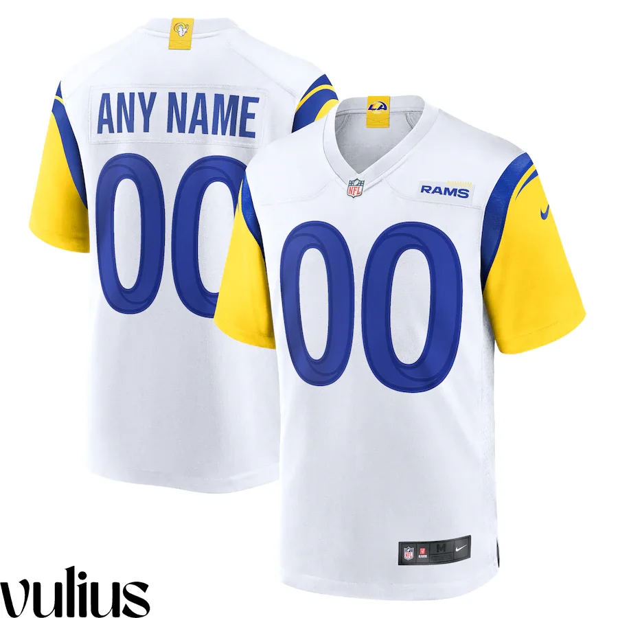 Custom Rams Jersey, White Men's, Alternate Game Custom Jersey -