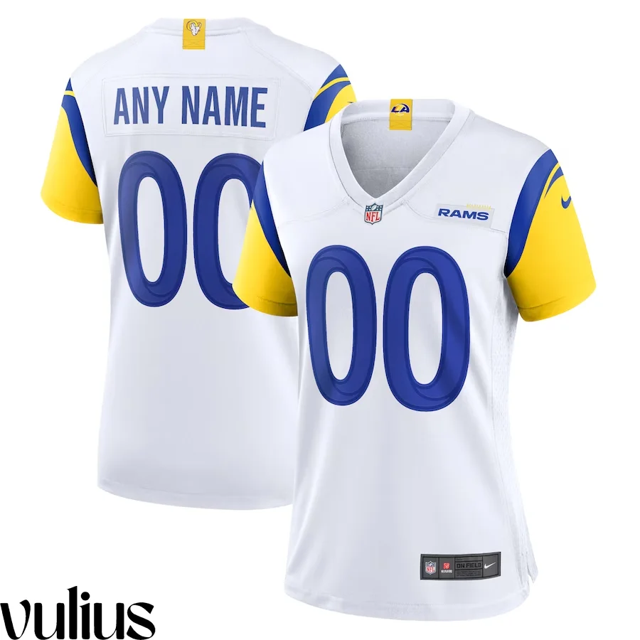 Custom Rams Jersey, White Woman's, Alternate Game Custom Jersey -