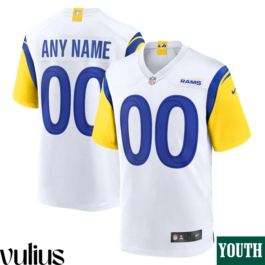Custom Rams Jersey, White Youth's, Alternate Game Custom Jersey -
