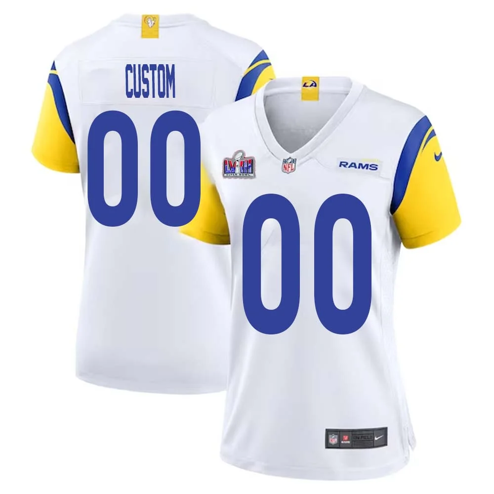 Custom Woman Los Angeles Rams Super Bowl LVIII Alternate Game Jersey - White -
