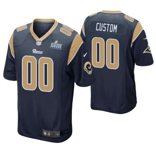 Men's Los Angeles Rams #00 Custom Navy Super Bowl LIII Game Jersey -