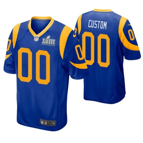 Men's Los Angeles Rams #00 Custom Royal Super Bowl LIII Game Jersey -