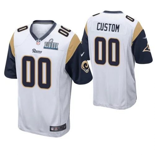 Men's Los Angeles Rams #00 Custom White Super Bowl LIII Game Jersey -