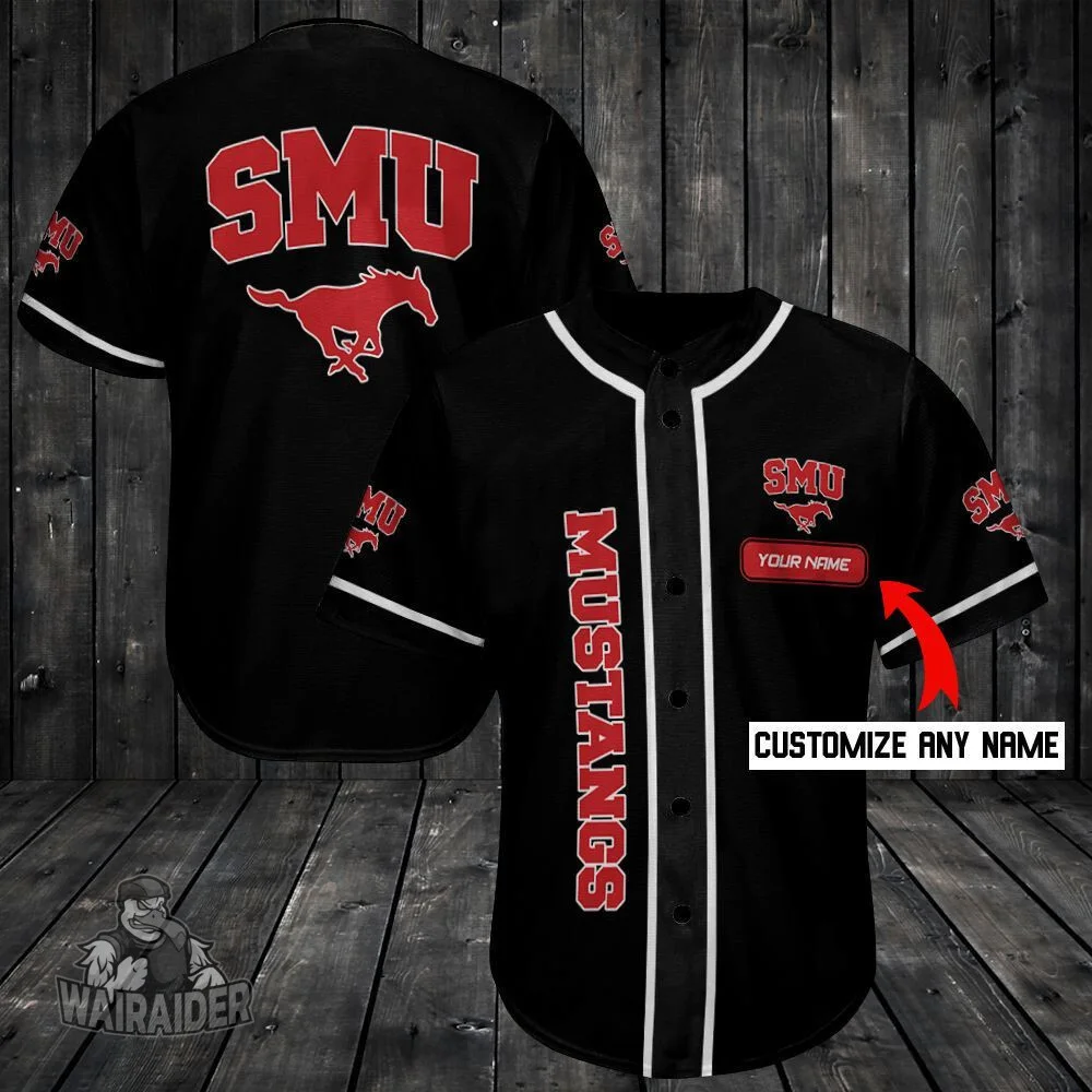 Men's SMU Mustangs Style Customizable Baseball Black Jersey Shirt , NCAA jerseys -