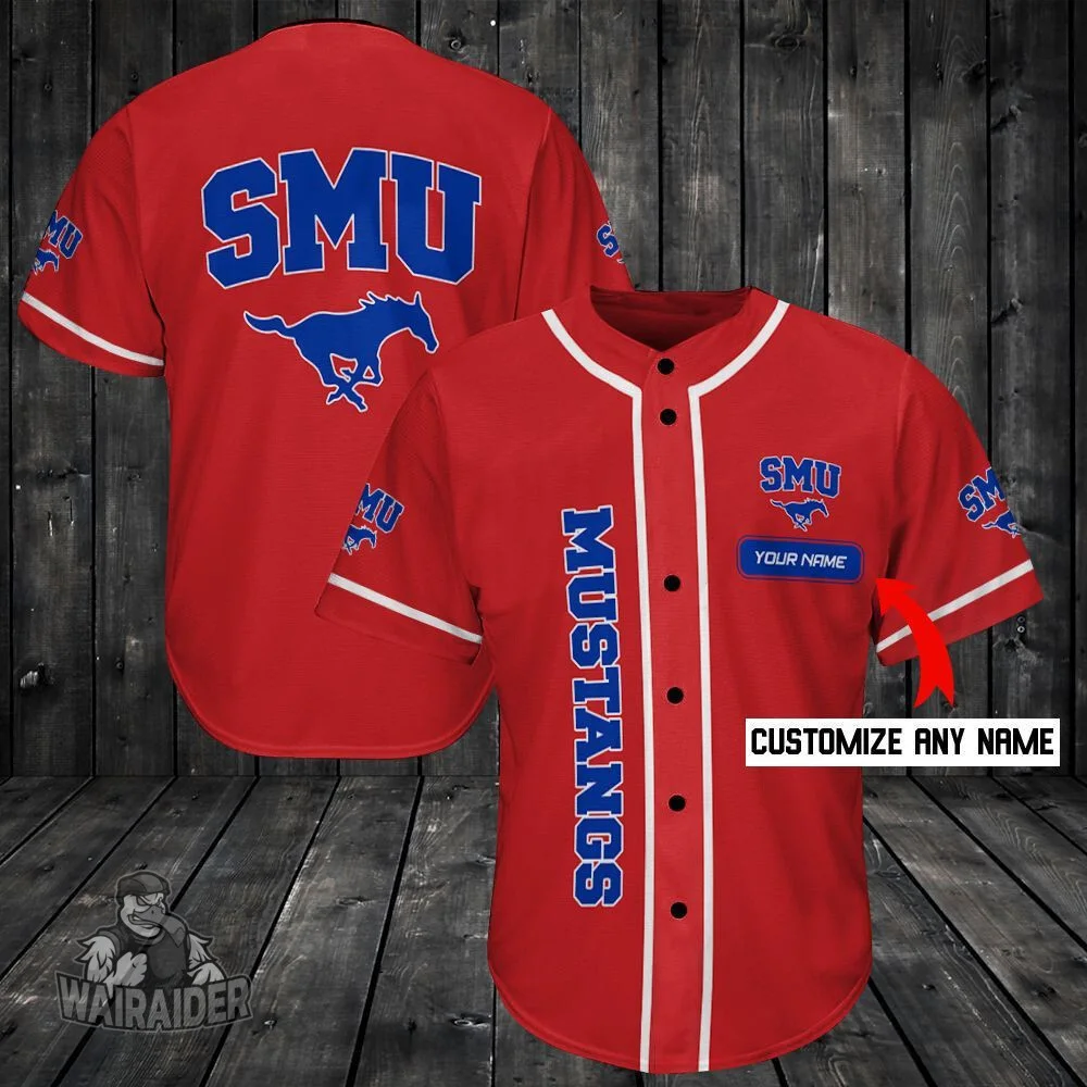 Men's SMU Mustangs Style Customizable Baseball Red Jersey Shirt , NCAA jerseys -