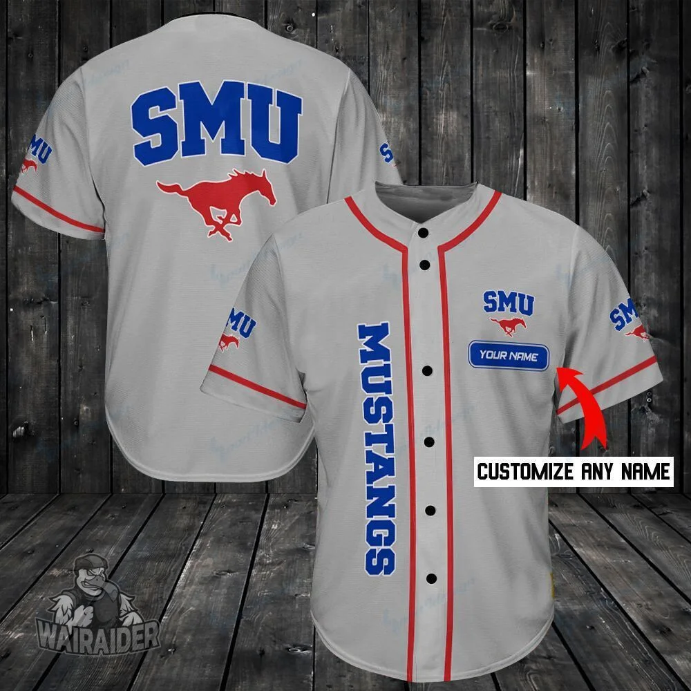 Men's SMU Mustangs Style Customizable Baseball White Jersey Shirt , NCAA jerseys -