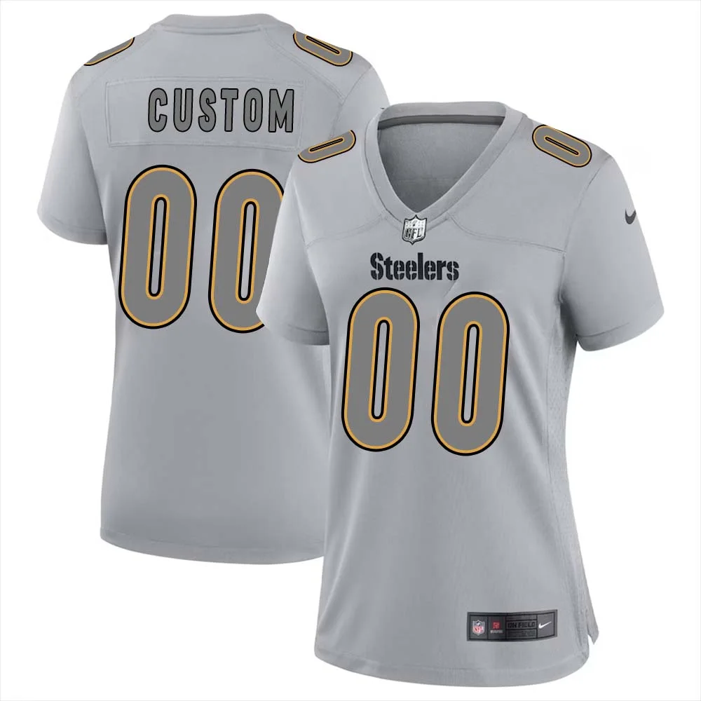 Custom Pittsburgh Steelers Gray Atmosphere Game Jersey for Woman -