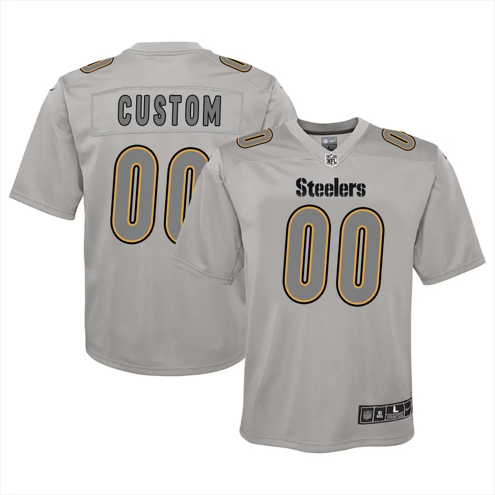 Custom Pittsburgh Steelers Gray Atmosphere Game Jersey for Youth -