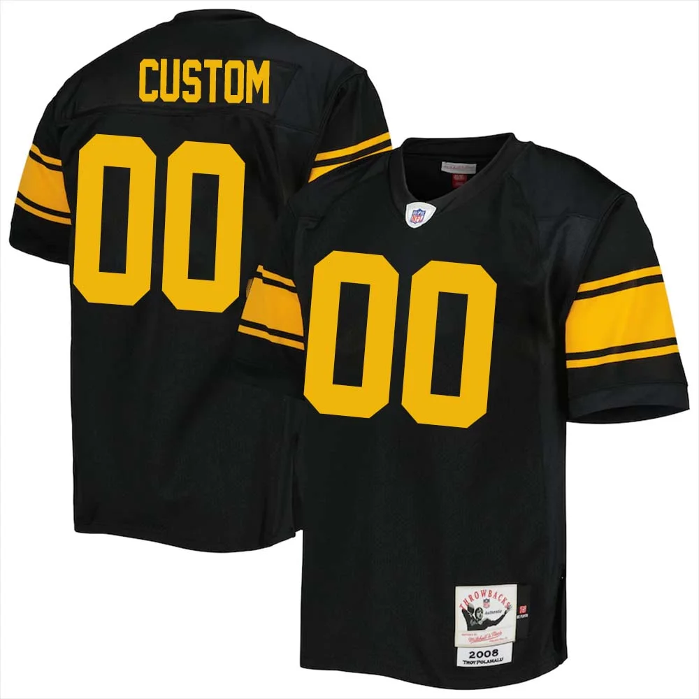 Custom Pittsburgh Steelers Mitchell & Ness 2008 Alternate Authentic Retired Player Jersey - Black -