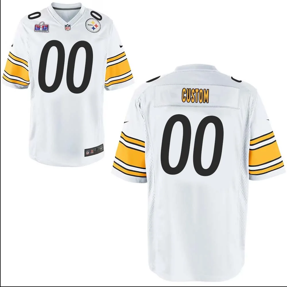 Custom Pittsburgh Steelers Super Bowl LVIII Away Game Player Jersey for Youth - White -
