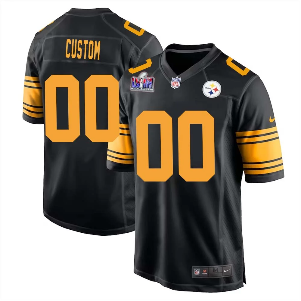 Custom Pittsburgh Steelers Super Bowl LVIII Black Alternate Game Jersey for Men -