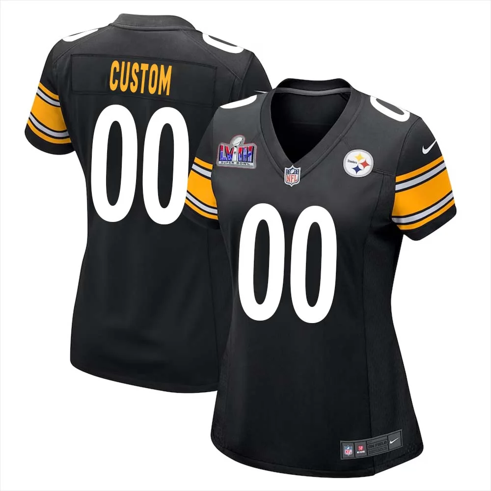 Custom Pittsburgh Steelers Super Bowl LVIII Woman Home Game Player Jersey - Black -
