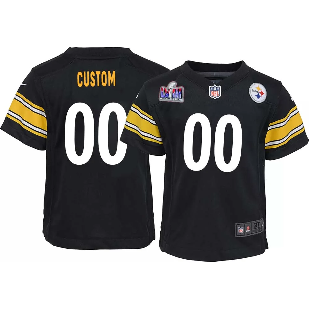 Custom Pittsburgh Steelers Super Bowl LVIII Youth Home Game Player Jersey - Black -