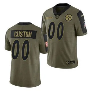 Custom Steelers Jersey for Men Olive Pittsburgh Steelers Custom 2021 Salute To Service Limited Stitched Jersey -