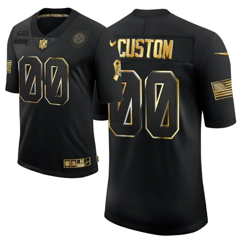 Custom Steelers Jersey for Men Pittsburgh Steelers #00 Custom Black 2020 Salute To Service Golden Limited Jersey -