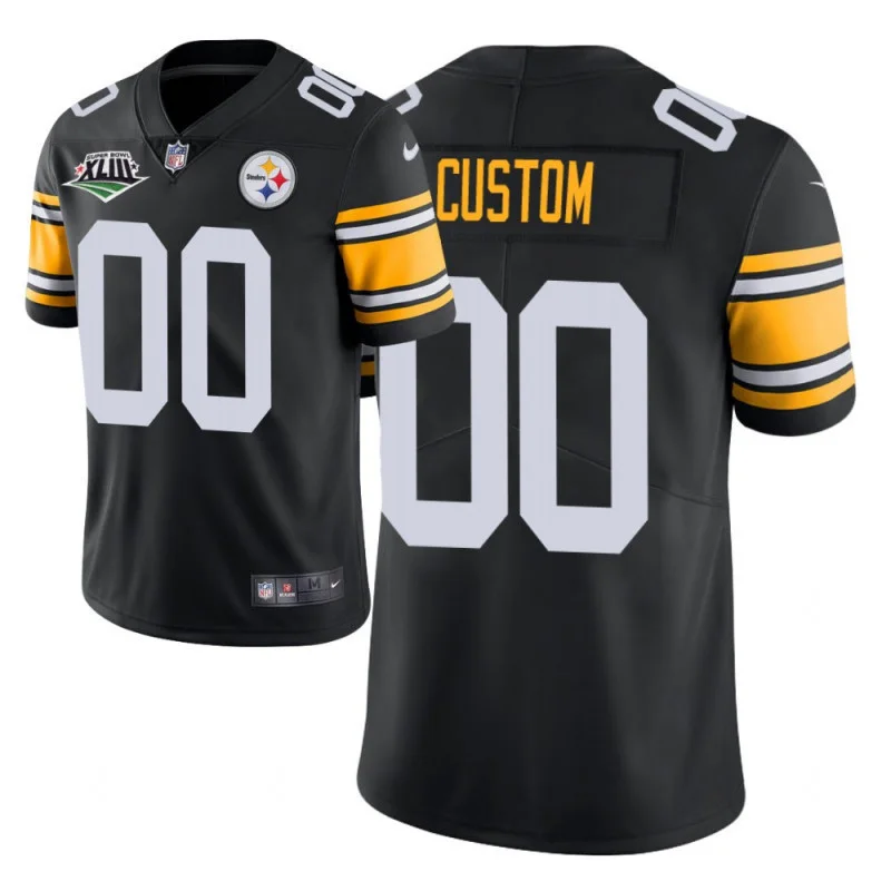 Custom Steelers Jersey for Men Pittsburgh Steelers #00 Custom Black Super Bowl XLIII Patch Vapor Limited Jersey -