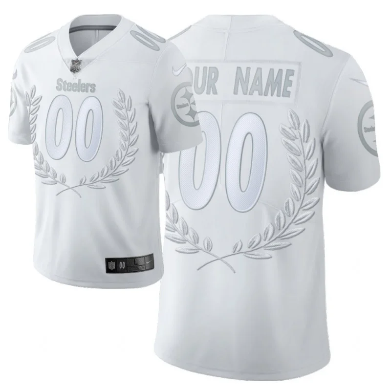 Custom Steelers Jersey for Men Pittsburgh Steelers #00 Custom White Platinum Limited Jersey -