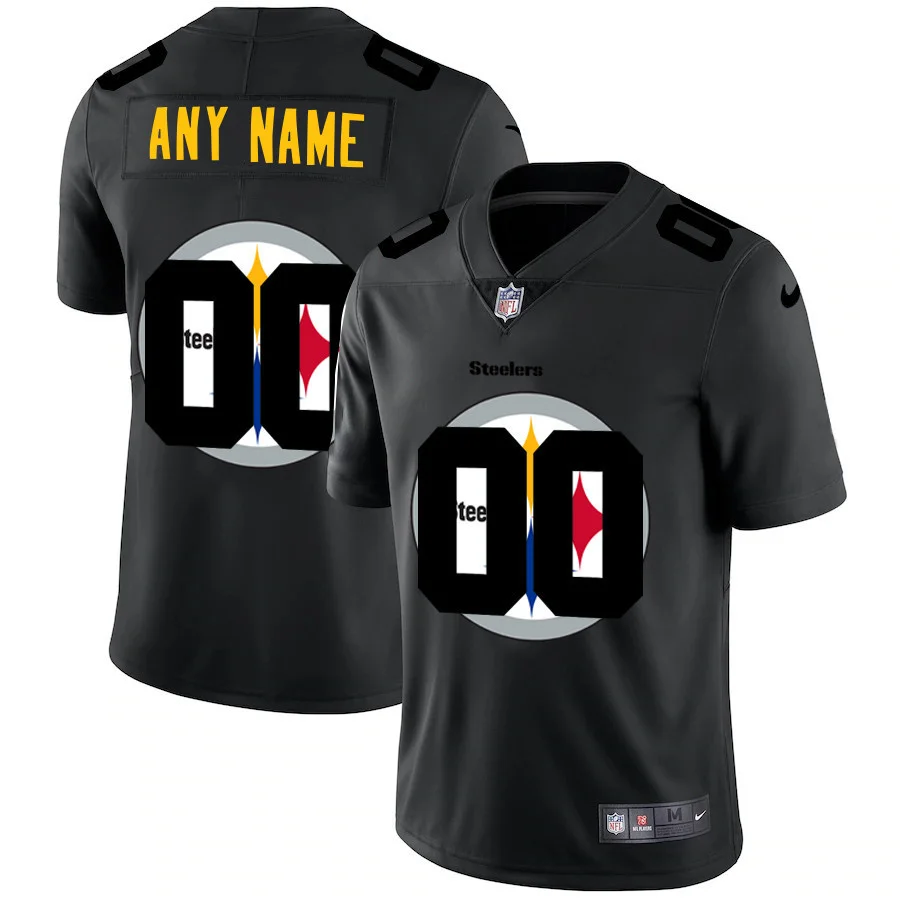 Custom Steelers Jersey for Men Pittsburgh Steelers Custom Team Logo Dual Overlap Limited Jersey Black -