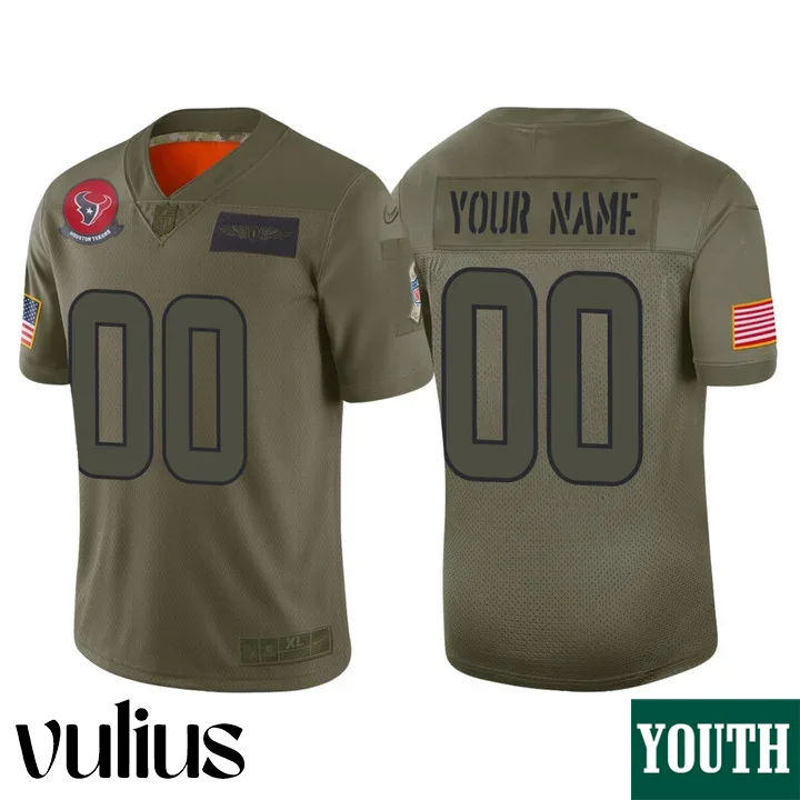 Custom Texans Jersey, Olive Youth's Jersey, 2019 Salute to Service Jersey -