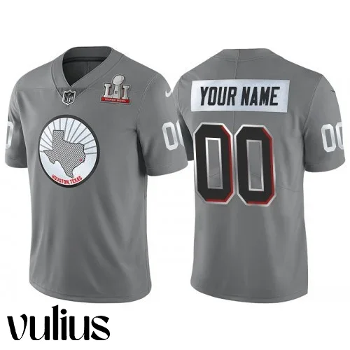 Custom Texans Jersey, Steel Silver Men's Jersey, Super Bowl LI Customized Jersey -