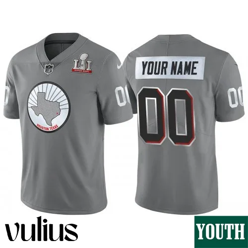 Custom Texans Jersey, Steel Silver Youth's Jersey, Super Bowl LI Customized Jersey -