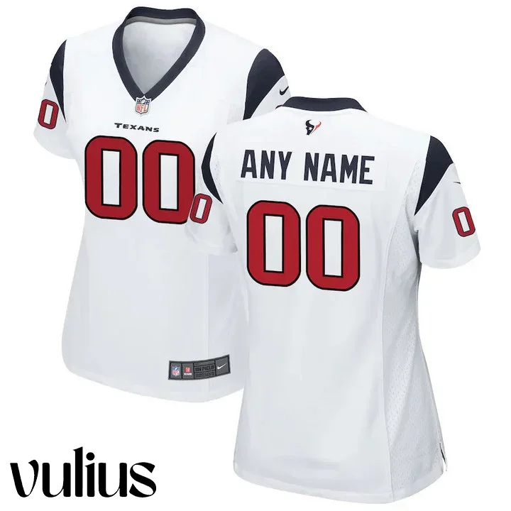 Custom Texans Jersey, White Woman's Jersey, Road Custom Game Jersey -