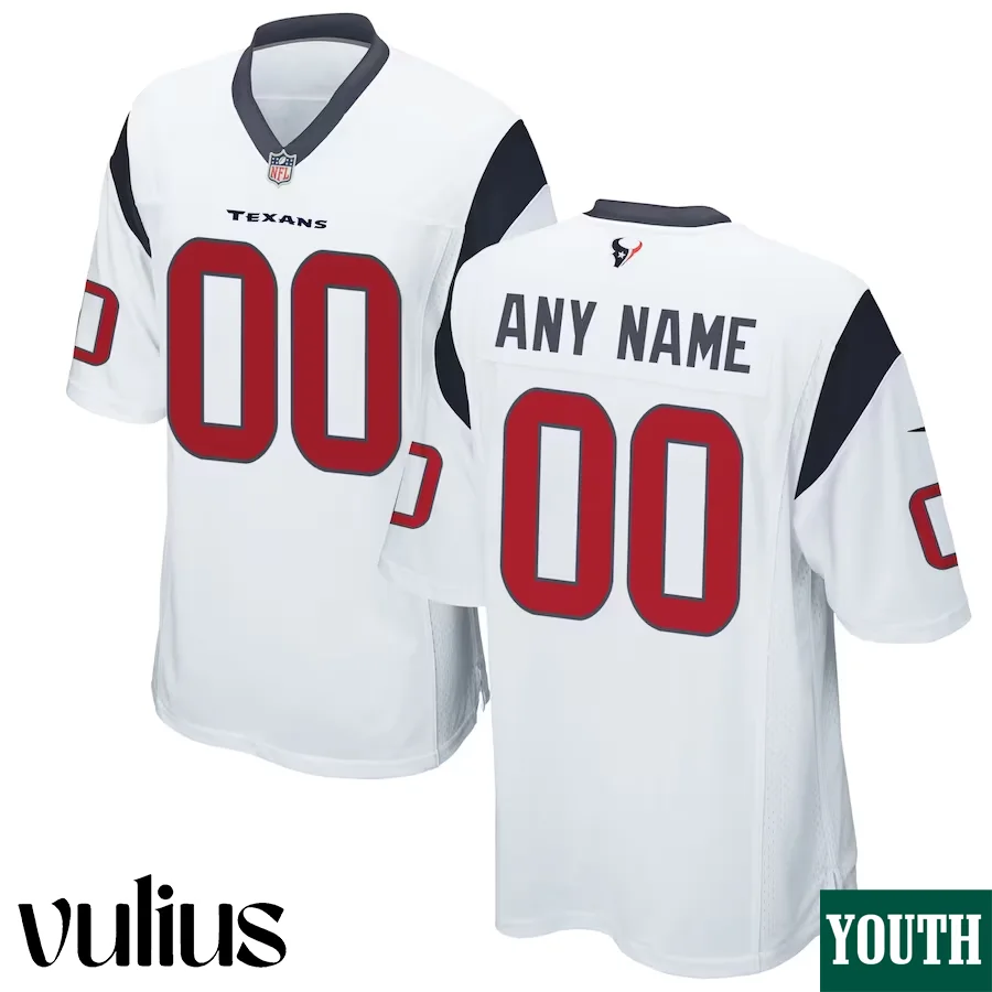 Custom Texans Jersey, White Youth's Jersey, Road Game Jersey -