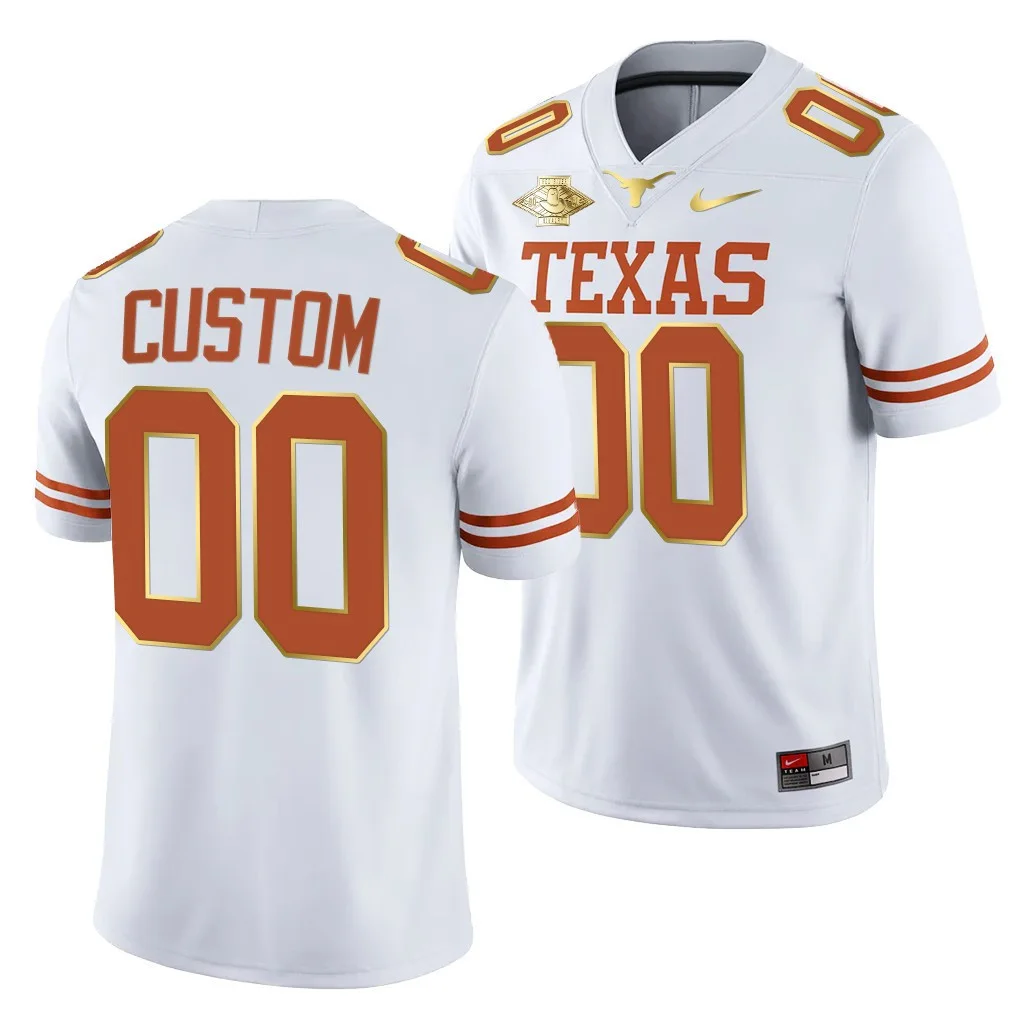 Men's Texas Longhorns Custom 00 White 2021 Red River Showdown Golden Edition Jersey -