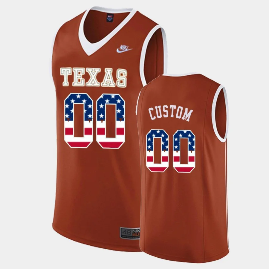 Men's Texas Longhorns Orange USA Flag Custom Jersey -