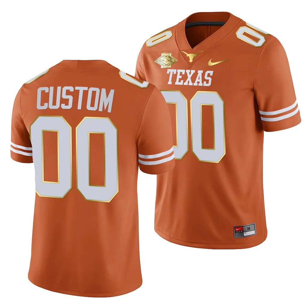 Youth's Texas Longhorns Custom 00 Orange 2021 Red River Showdown Golden Patch Jersey -
