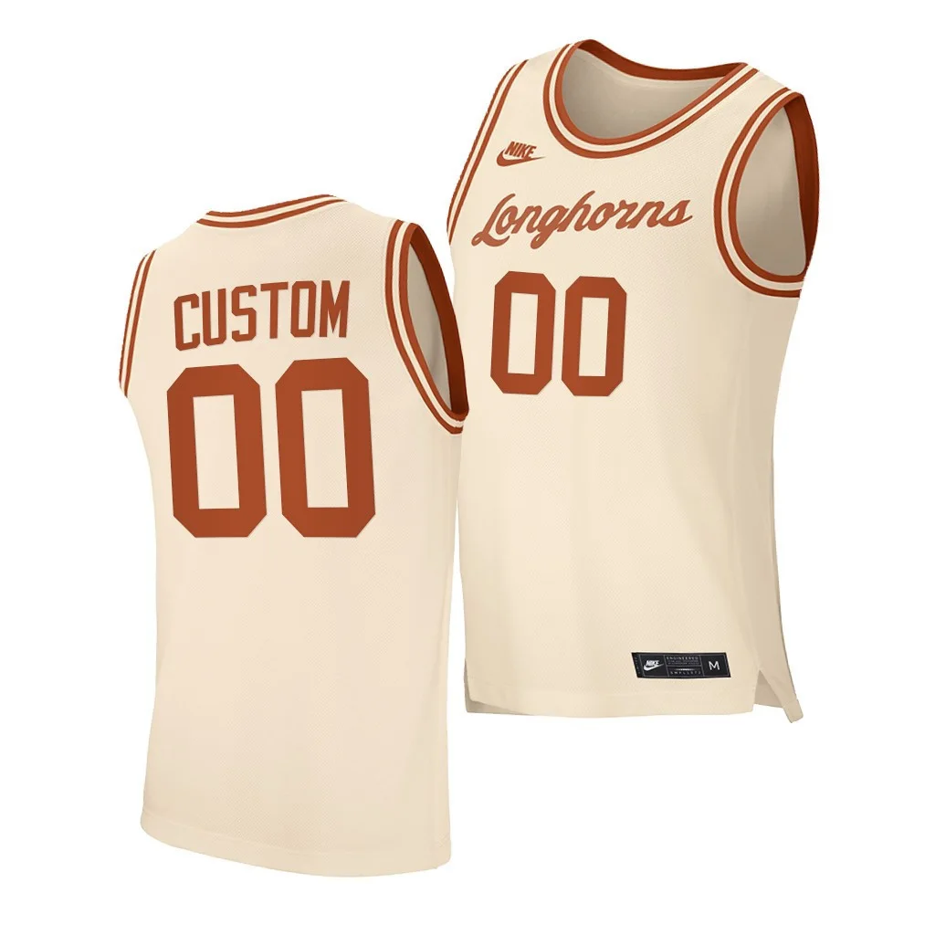 Youth's Texas Longhorns Custom Cream 2020-21 Retro  Jersey