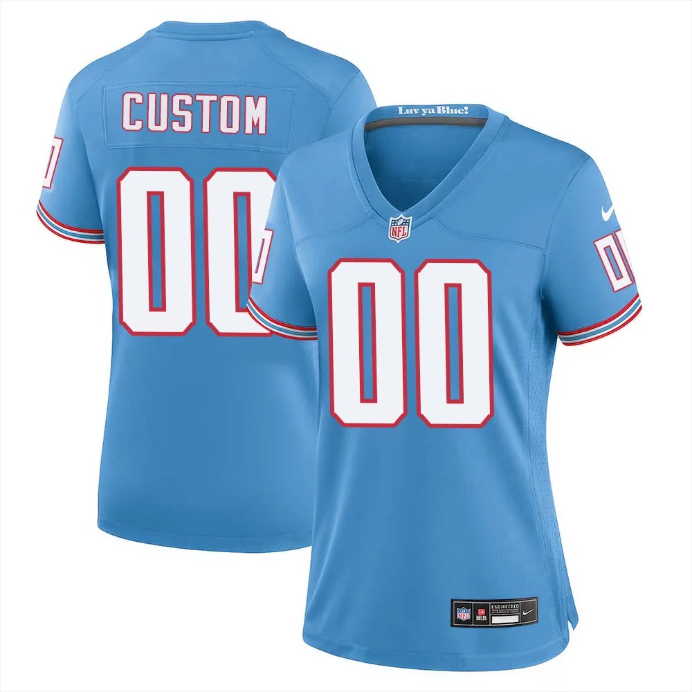 Custom Tennessee Titans Oilers Throwback Player Game Jersey for Woman- Light Blue -