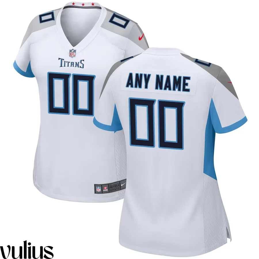 Custom Titans Jersey, White Woman's Jersey, Road Game Jersey -