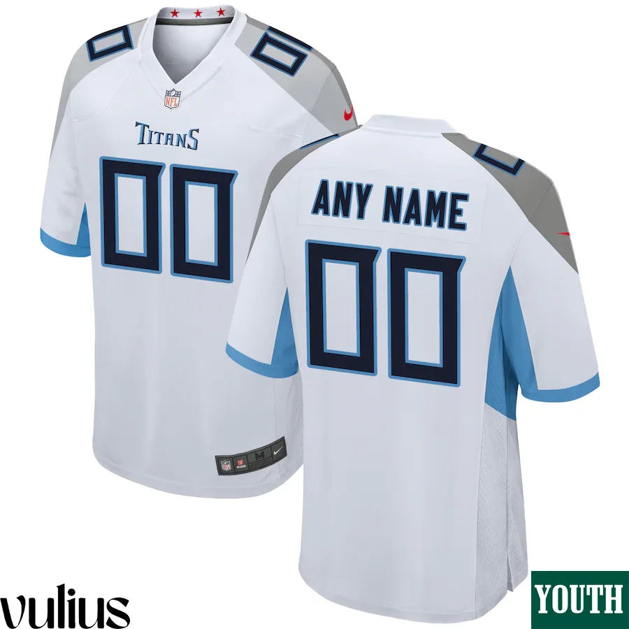 Custom Titans Jersey, White Youth's Jersey, Road Game Jersey -