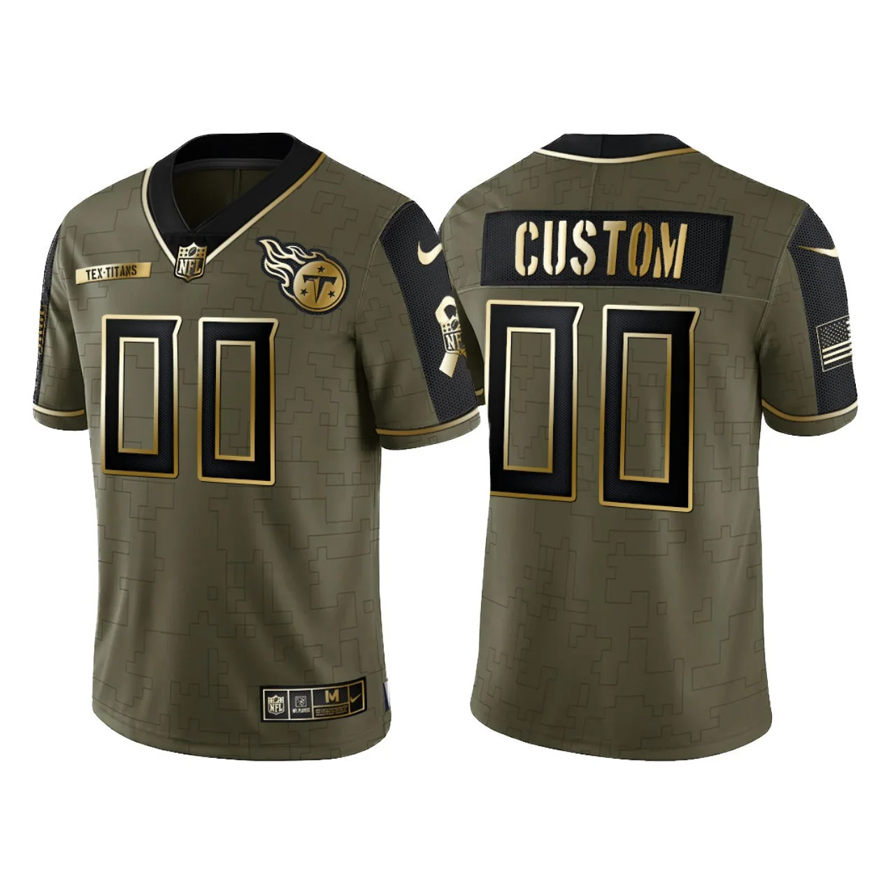 Men's Custom #00 Tennessee Titans 2021 Salute To Service Golden Limited Jersey - Olive -