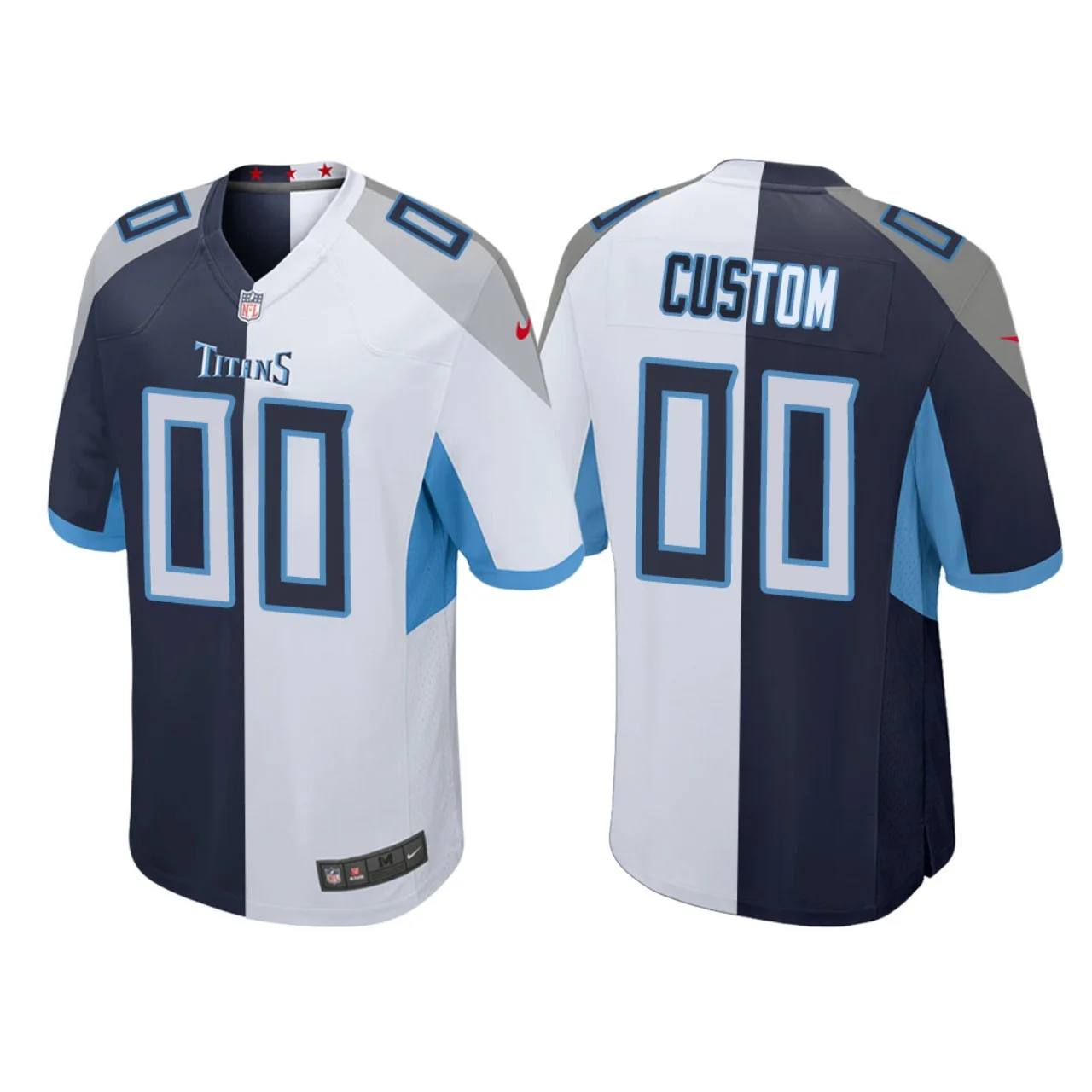 Youth's Tennessee Titans Custom Split Game Jersey - Navy White -