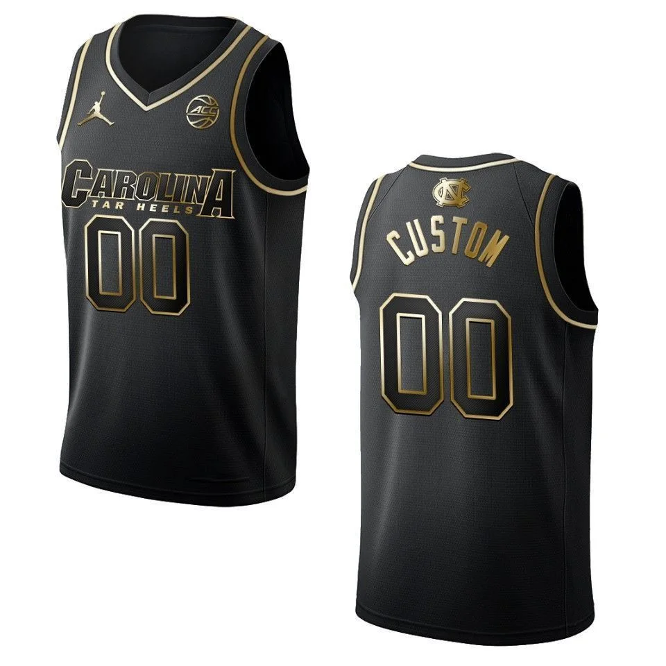 Men's North Carolina Tar Heels #00 Custom NCAA Golden Edition Jersey - Black -