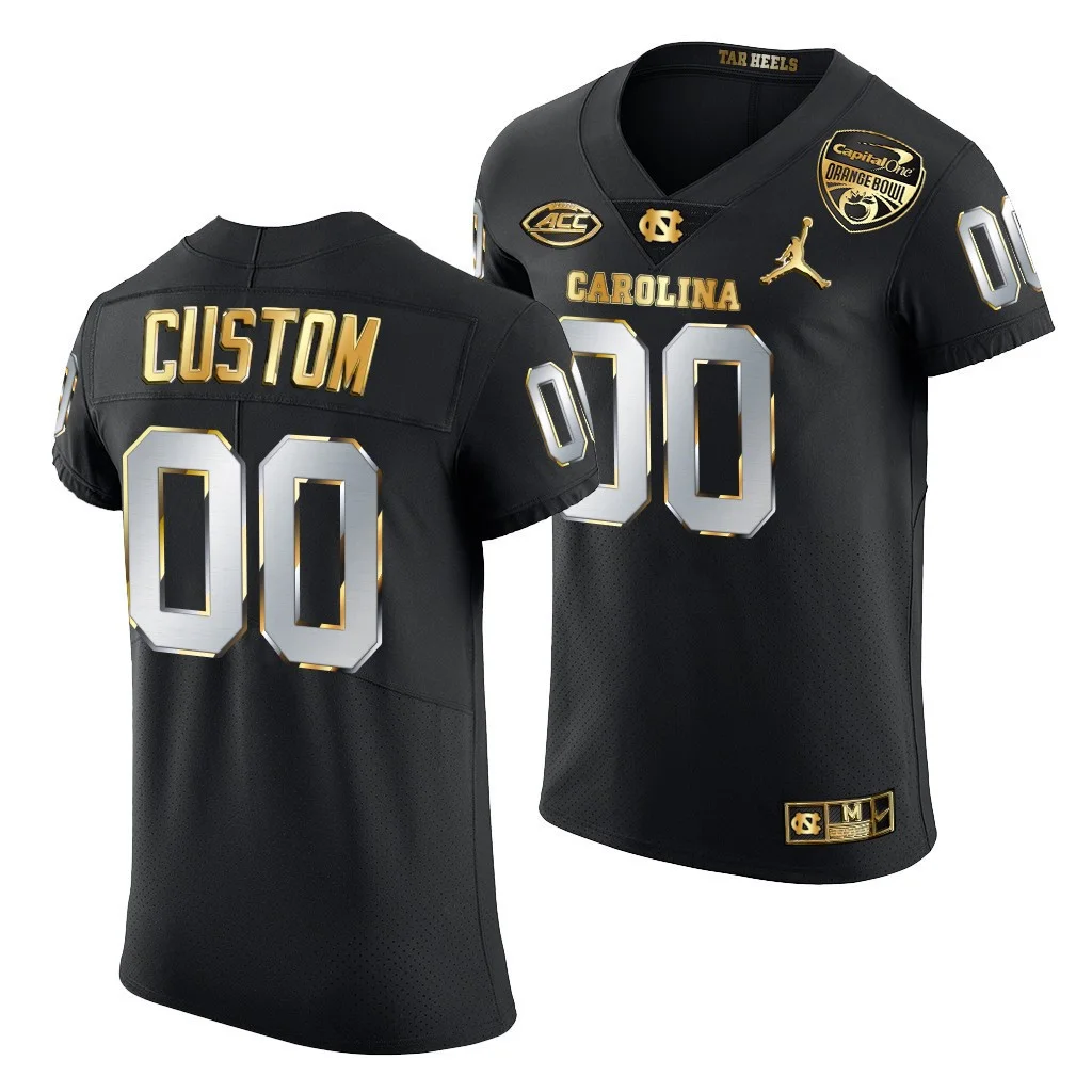 Men's North Carolina Tar Heels Custom 2021 Orange Bowl Jersey Black Golden Edition -
