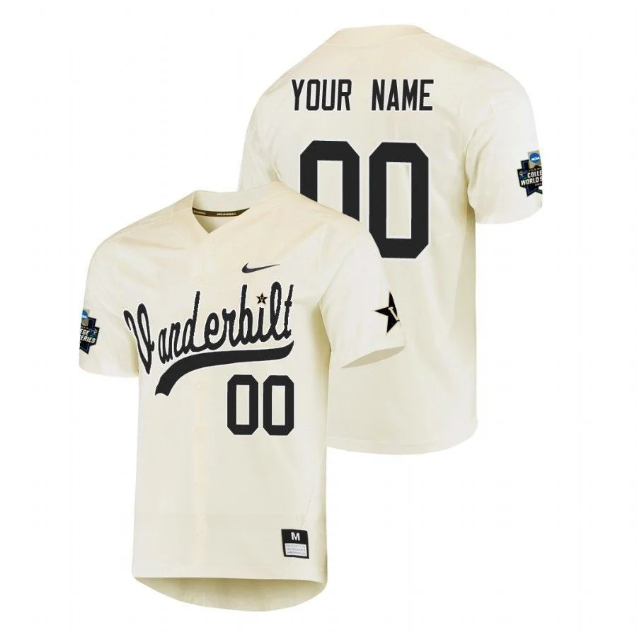 Custom Vanderbilt Baseball Jersey for Youth Vanderbilt Commodores Cream Custom World Series Jersey -