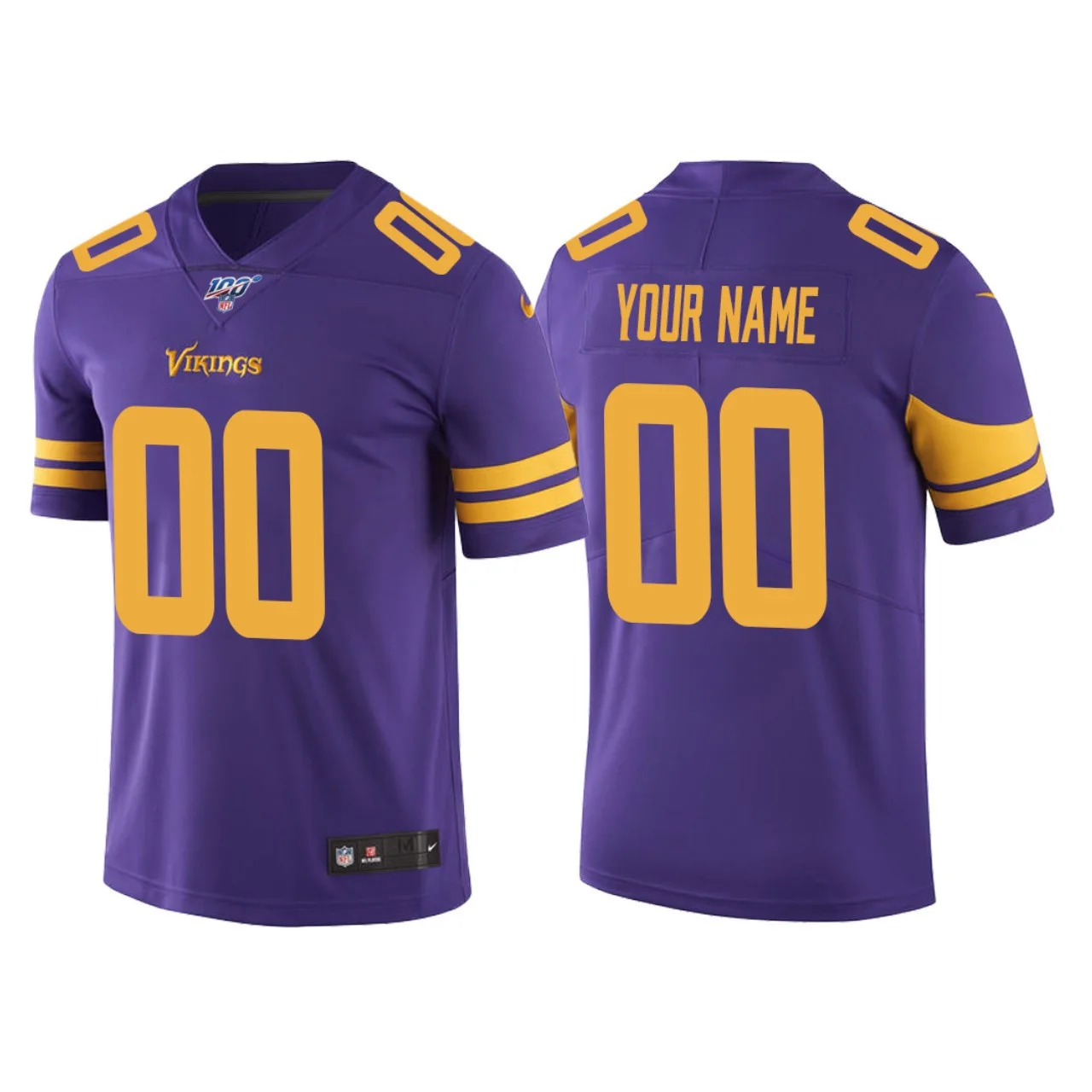 Customized Vikings Jersey for Men Minnesota Vikings 100th Season #00 Custom Purple Color Rush Jersey -