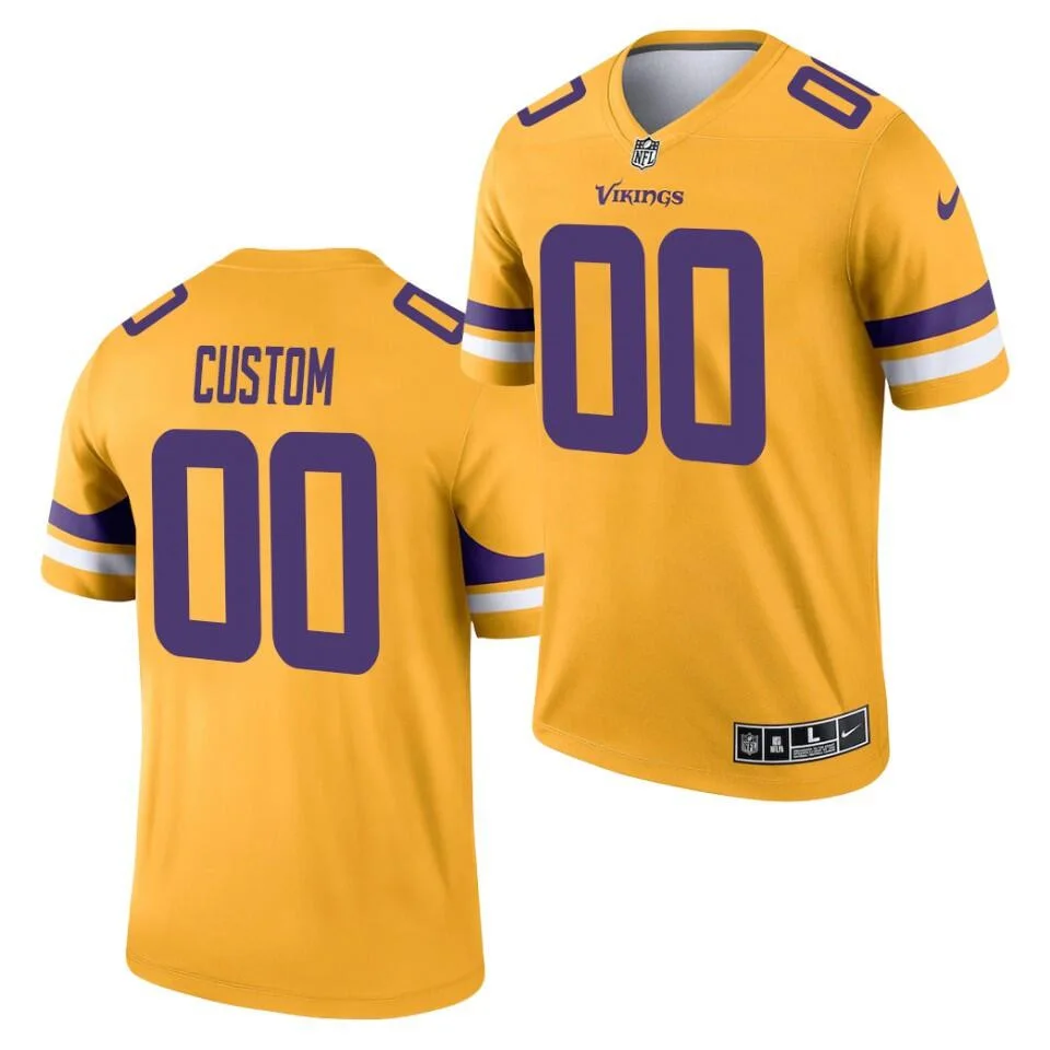 Customized Vikings Jersey for Men Minnesota Vikings ACTIVE PLAYER Custom Gold 2021 Inverted Legend Stitched Jersey -