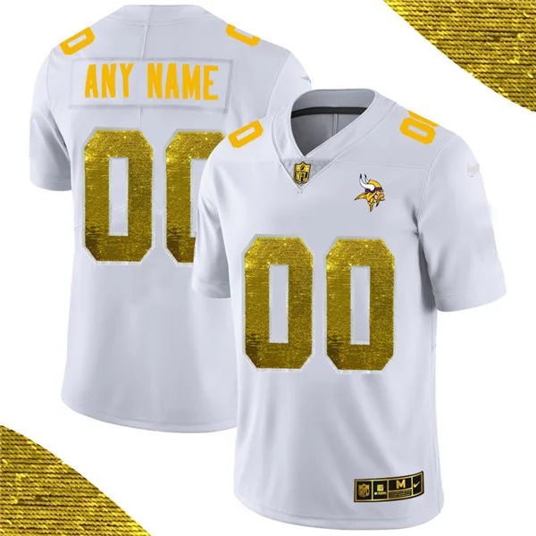 Customized Vikings Jersey for Men Minnesota Vikings ACTIVE PLAYER White Custom Gold Fashion Edition Limited Stitched Jersey -
