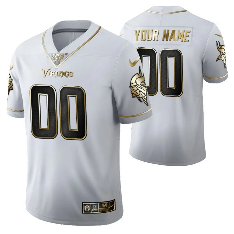 Customized Vikings Jersey for Men Minnesota Vikings Custom 100th Season Jersey - White Vapor Limited Golden Edition -