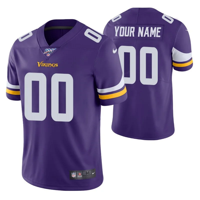 Customized Vikings Jersey for Men Minnesota Vikings Custom Purple 100th Season Vapor Limited Jersey -