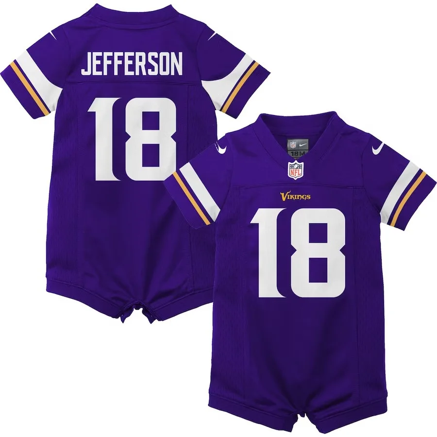 Newborn &amp; Infant Justin Jefferson Minnesota Vikings Game Romper Jersey - Purple -