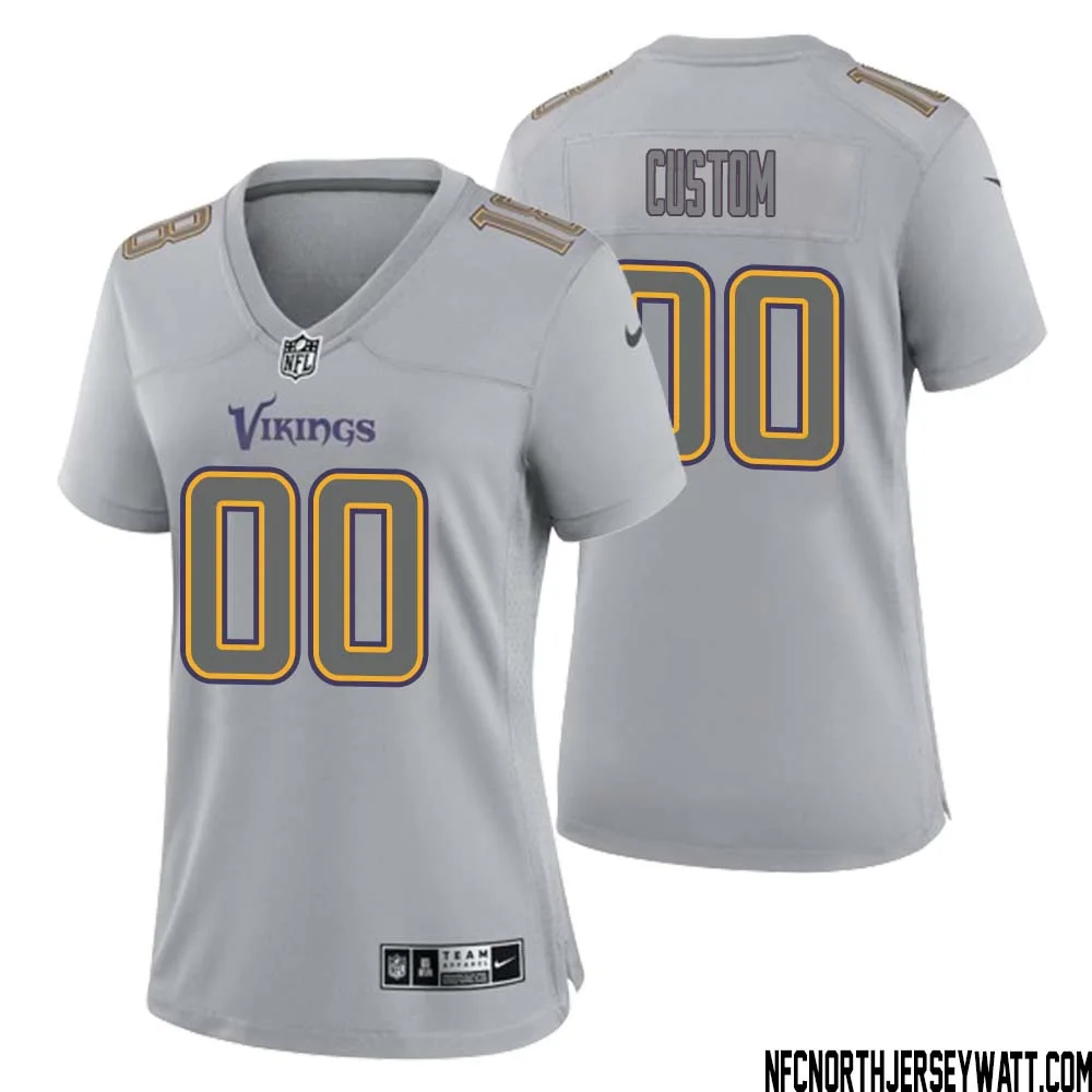 Woman Custom Gray Minnesota Vikings Atmosphere Fashion Game Jersey -